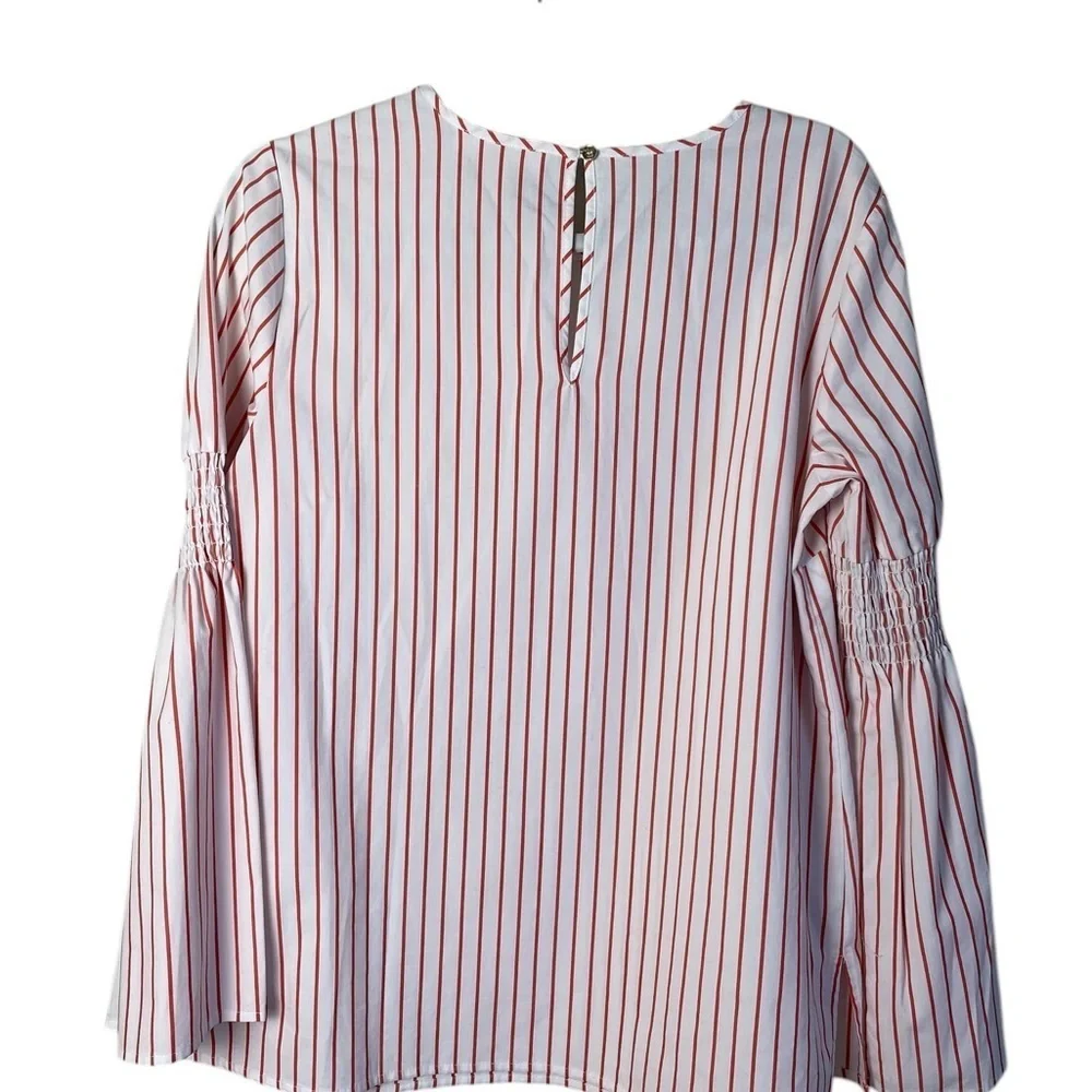 Michael Kors White and Orange Ruched Bell Sleeve Blouse